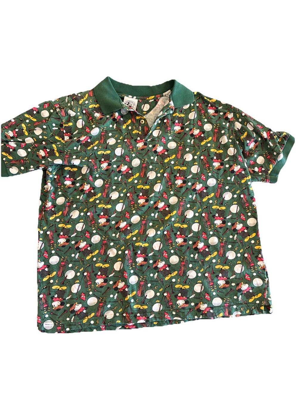 VTG Mickey & Co Golf Polo Mens XL Green Mickey All Over Short Sleeve